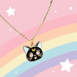 Charming Black Kitty | Anime Cat Lover Charm with Gold Stainless Steel Neckace